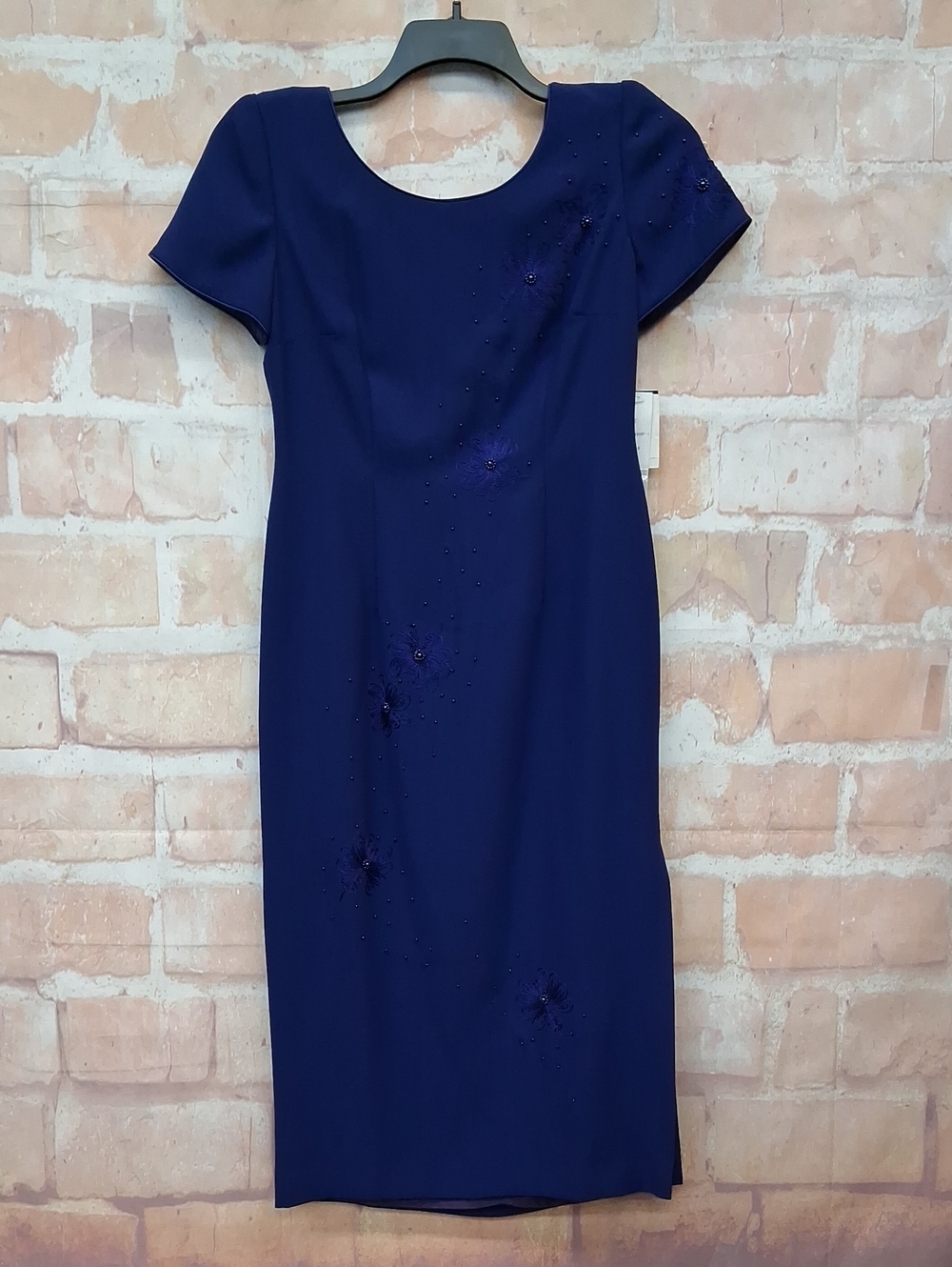 NWT Donna Morgan Navy Blue Midi Dress with Bead Embellishments